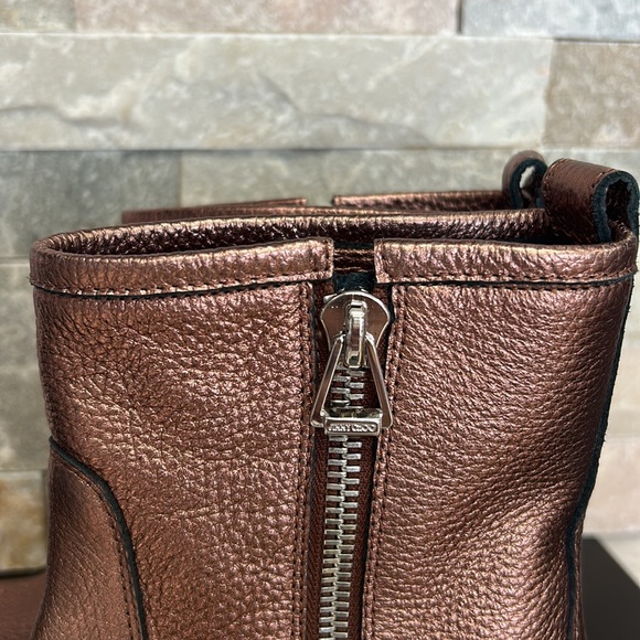 JIMMY CHOO Dondo Rosewood Grainy Calf Leather Biker Boots - Picture 3 of 12